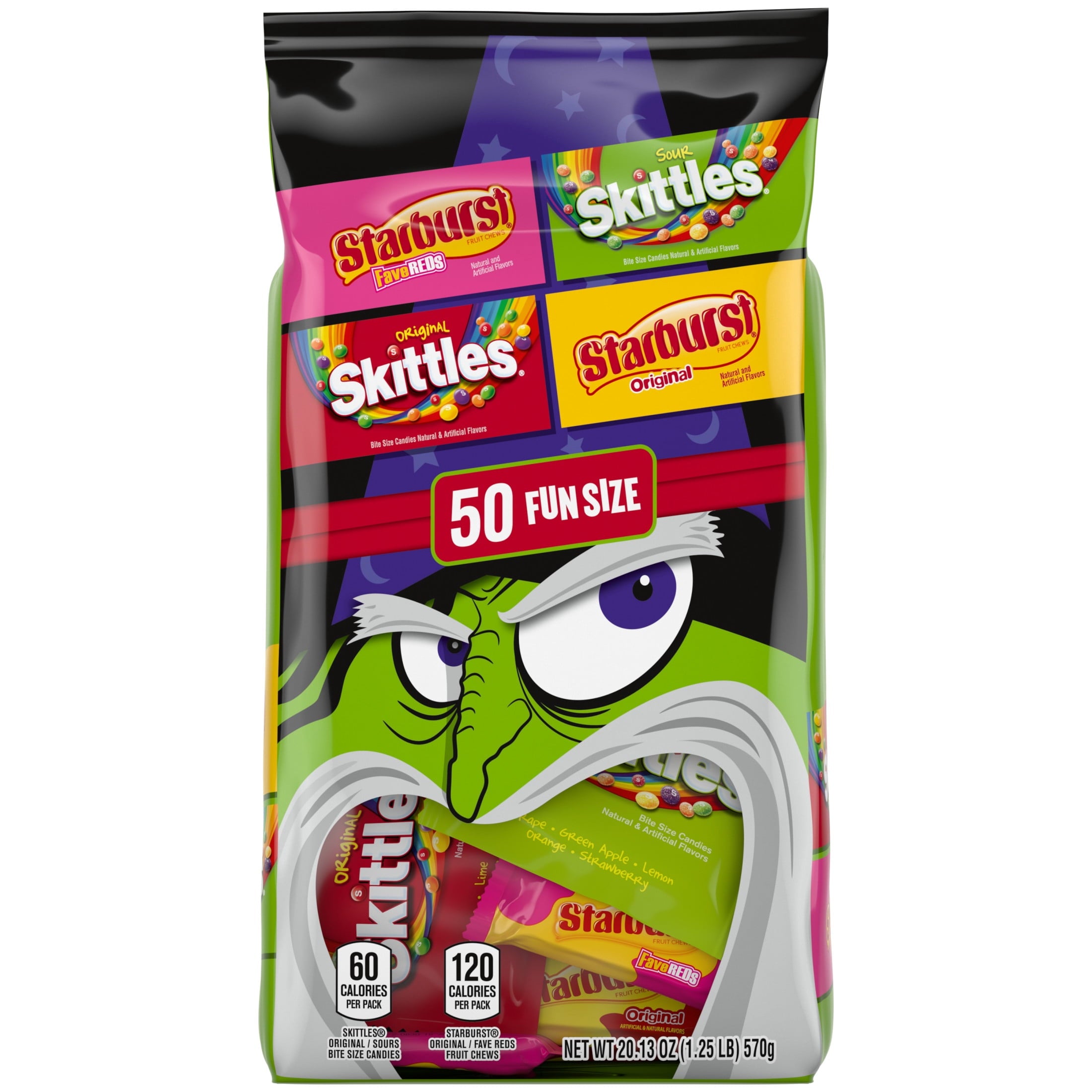 Skittles, Skittles Sours, Starburst, and Starburst FaveREDS Halloween Candy - 50 Ct Bulk Bag