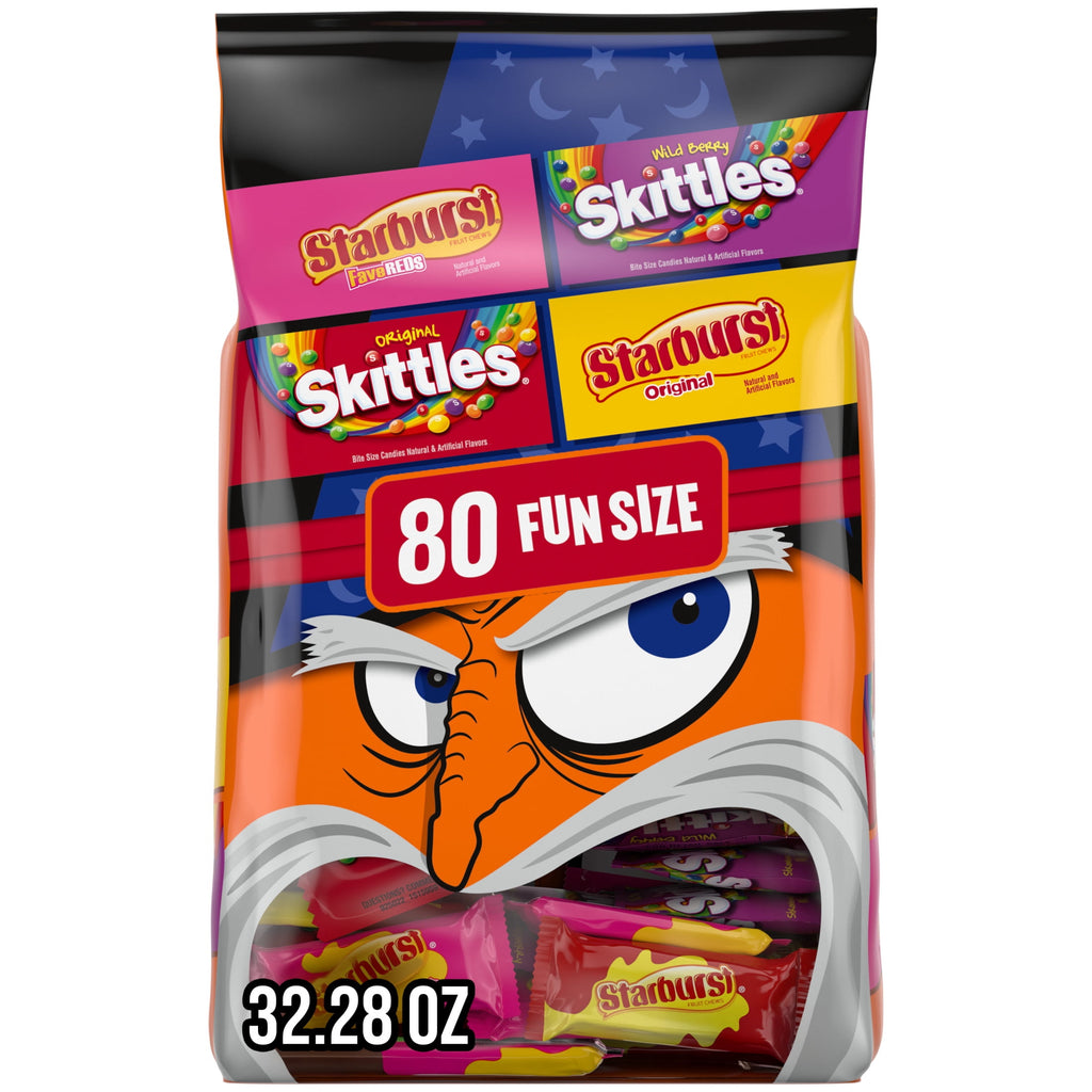 Skittles & Starburst Fun Size Chewy Halloween Candy Variety Pack, 80 Ct Bulk Bag