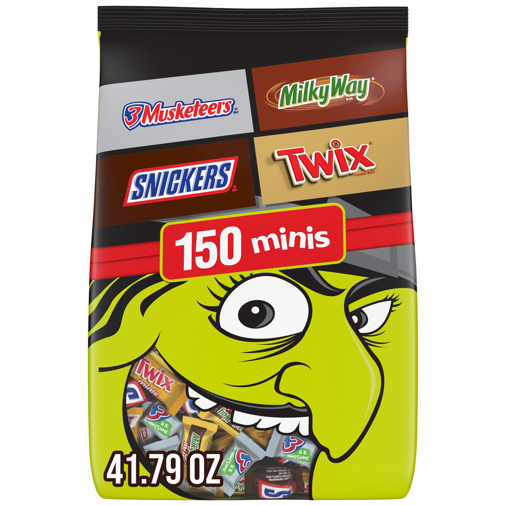 Snickers, Twix, Milky Way & 3 Musketeers Minis Halloween Candy Assortment - 150 Ct Bulk Bag