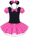 KAWELL Toddler Girls Polka Dot Tutu Dress with Ear Headband, Kids Character Inspired Costume Outfit for Halloween, Theme Park, Birthday Party, Child 4-5Y