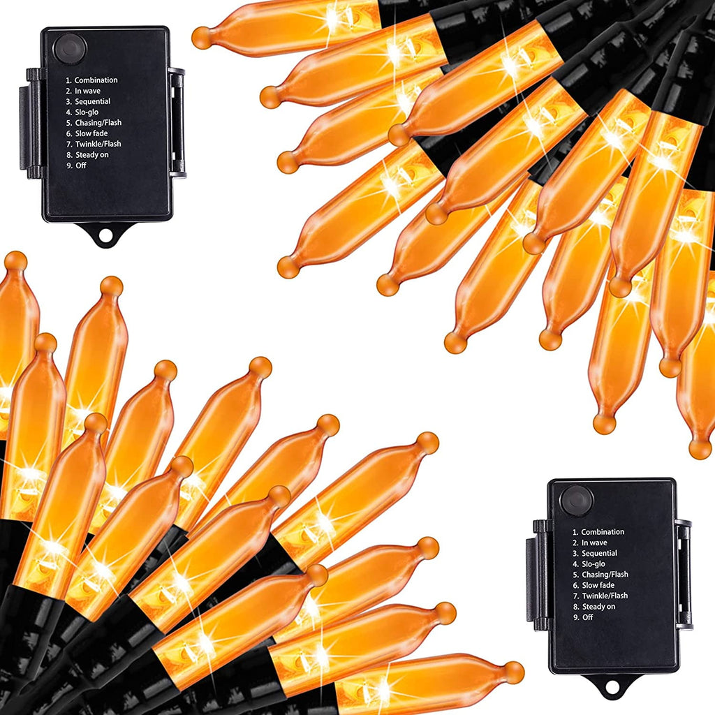 Morttic 2 Pack Orange String Lights 16.4Feet 50 LED Battery Operated Waterproof Mini Fairy Lights Show with 8 Modes for Outdoor Indoor Patio Xmas Tree Birthday Party Holiday Christmas Decorations