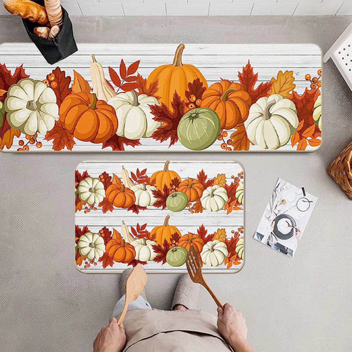Muecwrye 2 Pcs Fall Doormats, Halloween Doormat, Cute Welcome Mats for Outside, Bathroom Front Door Mat, Washable Fall Rugs for Front Porch Entrance, Farmhouse Indoor Outdoor decor