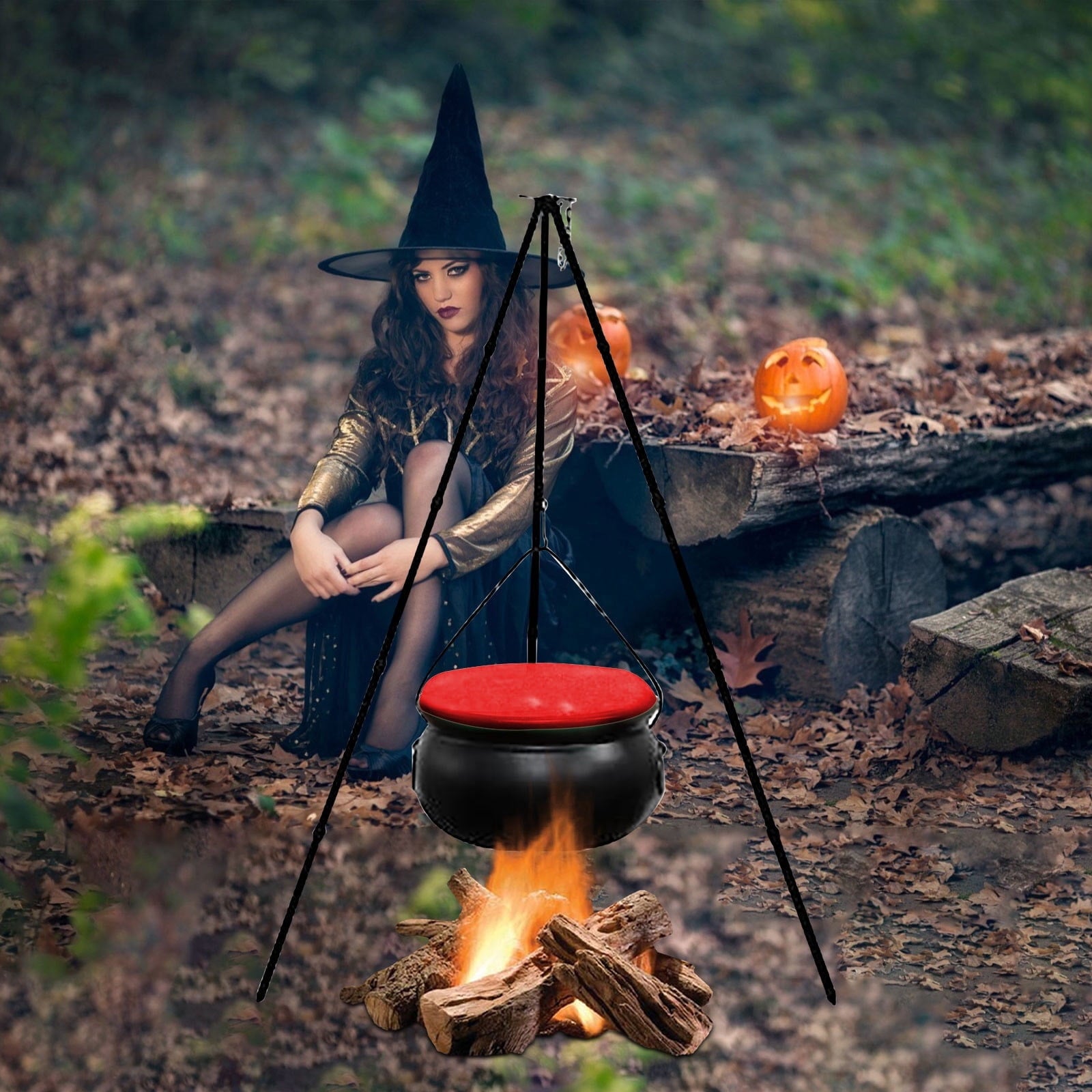 Muecwrye Halloween Decorations Outdoor, Halloween Clearance! Halloween Witches Cauldron with Lights, DIY Bubbling Cauldron Set Decor for Home Porch Outside, Halloween Party Supplies( Without Tripod)