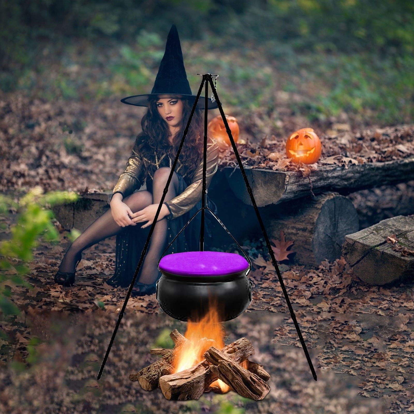 Muecwrye Halloween Decorations Outdoor, Halloween Clearance! Halloween Witches Cauldron with Lights, DIY Bubbling Cauldron Set Decor for Home Porch Outside, Halloween Party Supplies( Without Tripod)