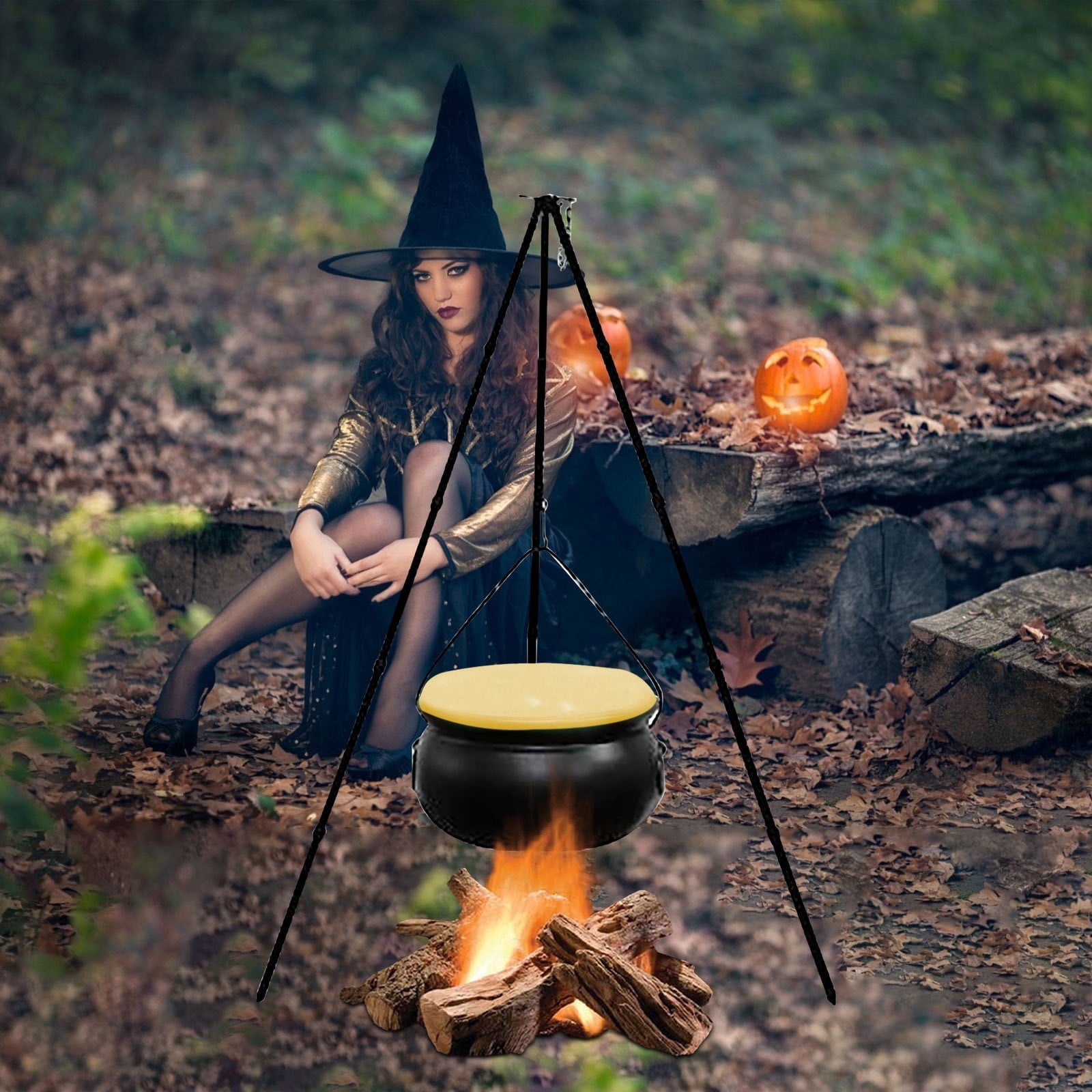 Muecwrye Halloween Decorations Outdoor, Halloween Clearance! Halloween Witches Cauldron with Lights, DIY Bubbling Cauldron Set Decor for Home Porch Outside, Halloween Party Supplies( Without Tripod)