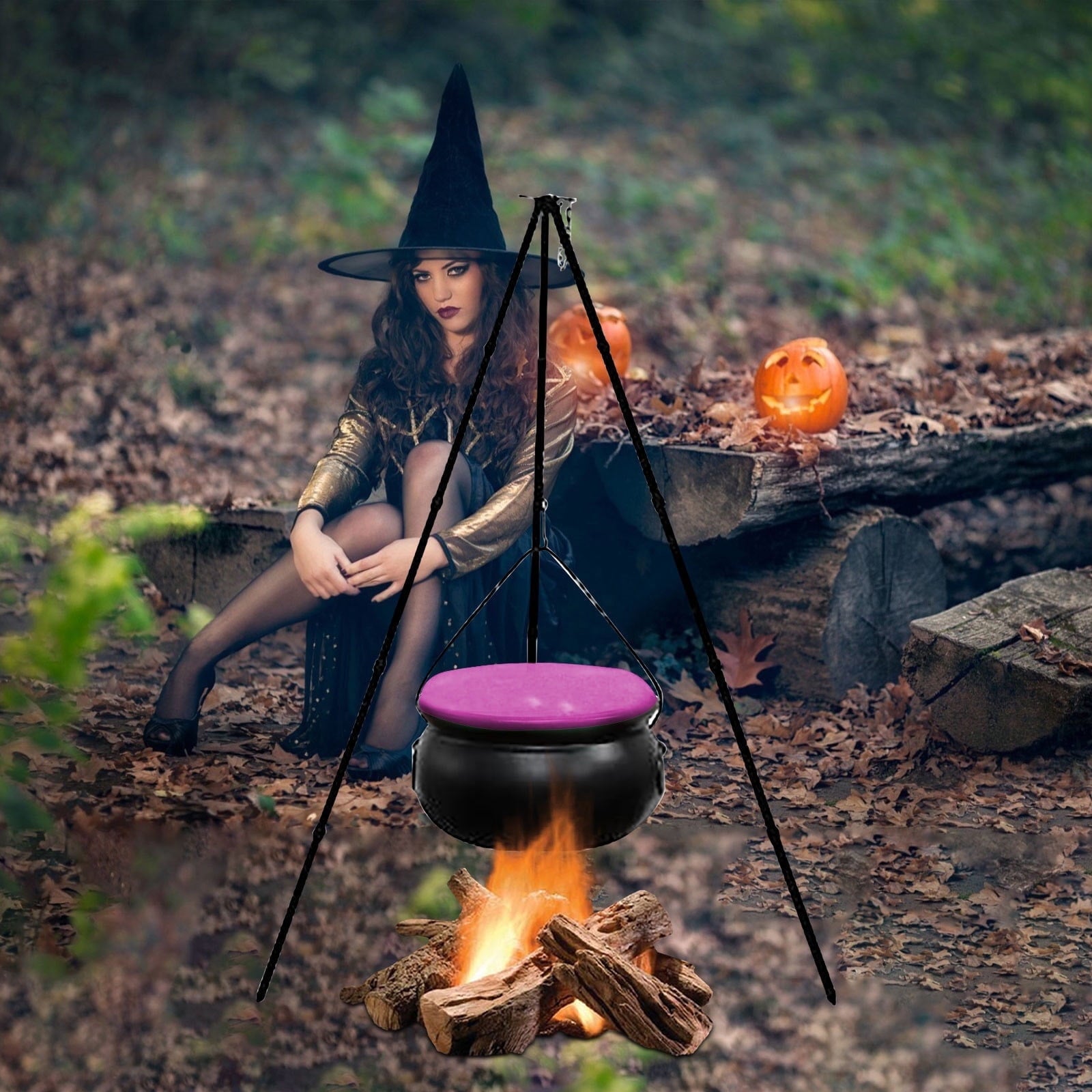 Muecwrye Halloween Decorations Outdoor, Halloween Clearance! Halloween Witches Cauldron with Lights, DIY Bubbling Cauldron Set Decor for Home Porch Outside, Halloween Party Supplies( Without Tripod)