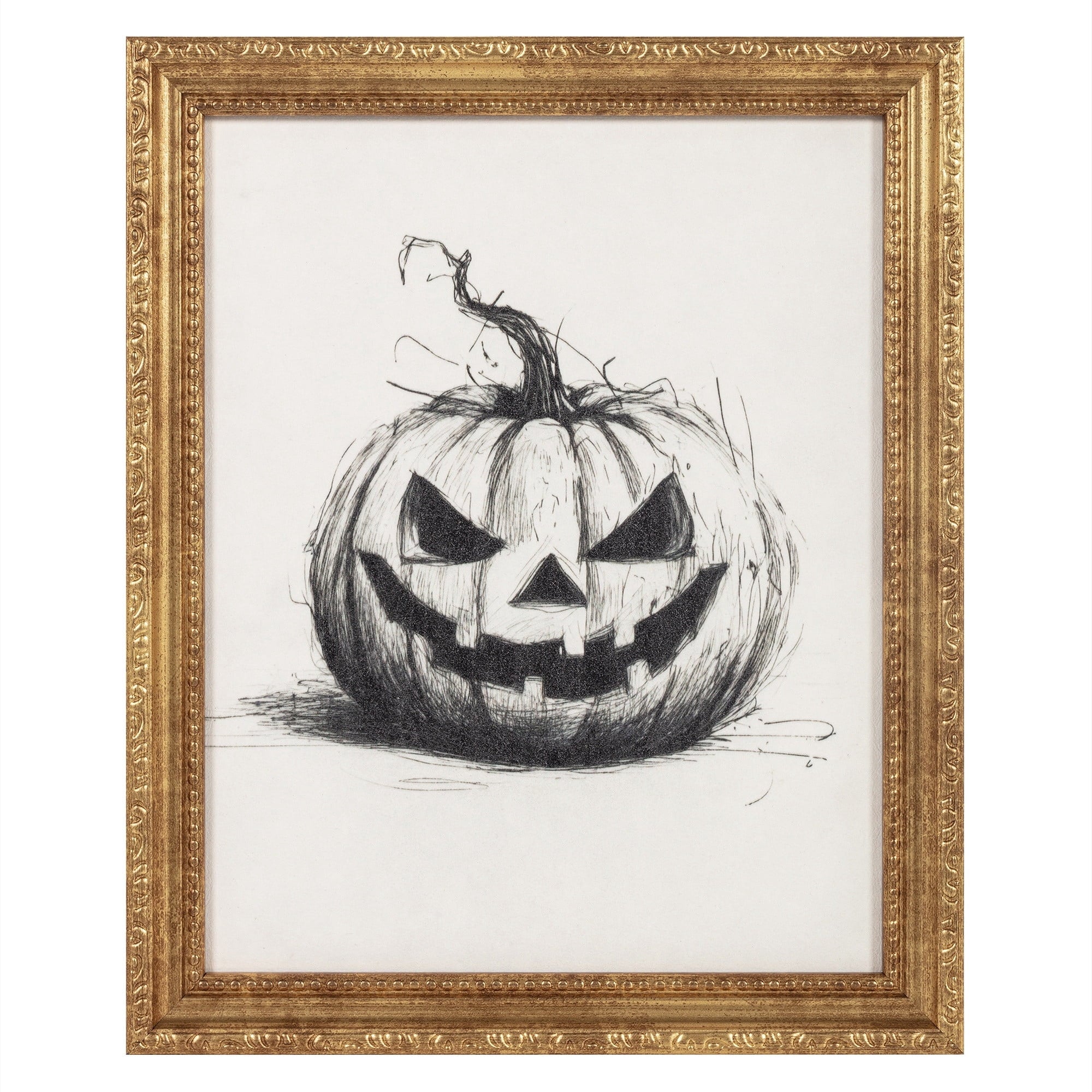 My Texas House Framed Halloween Black and White Pumpkin Art Print 9x11