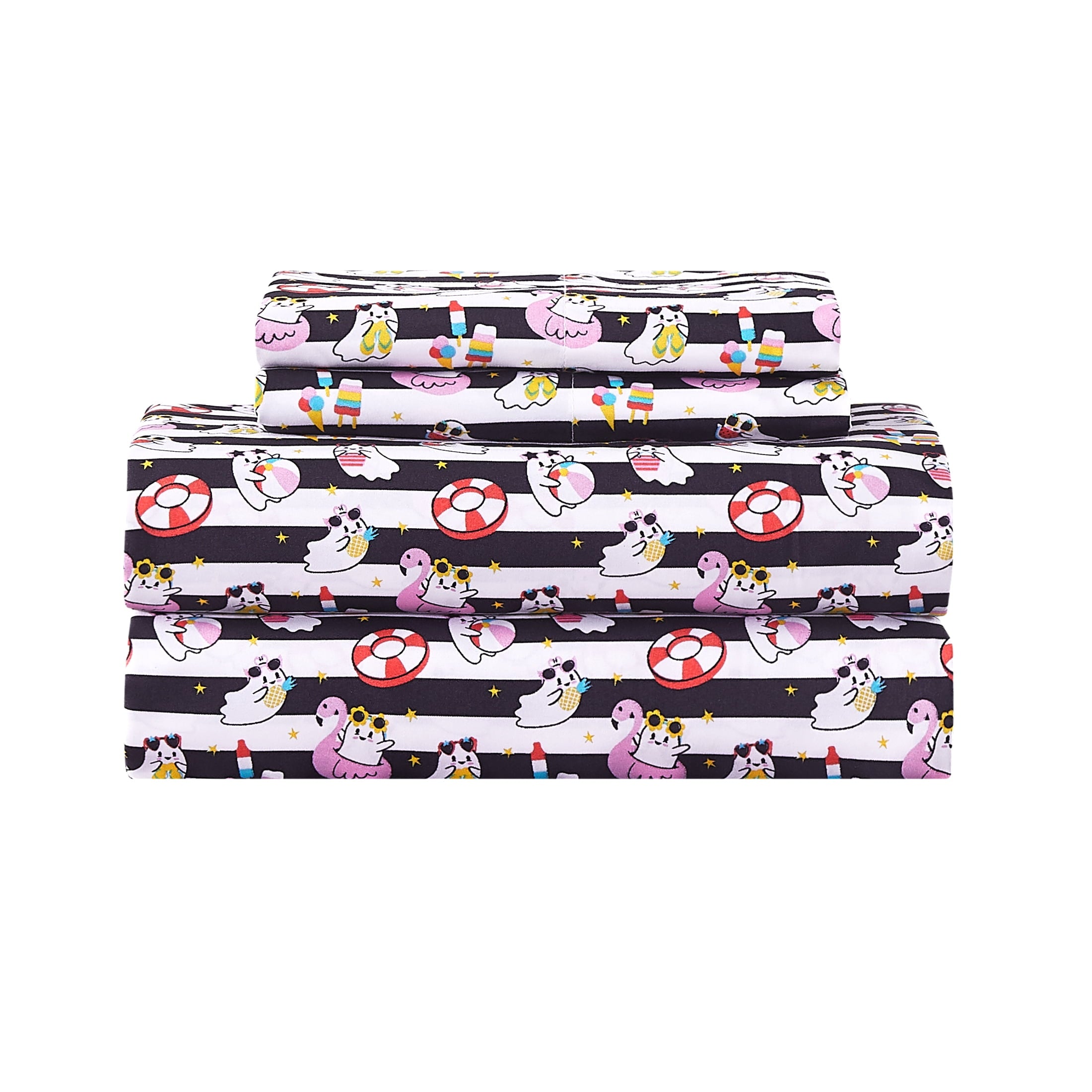 Summerween Crafted by Catherine Full 4-Piece Sheet Set, Black & White Nautical Ghosts