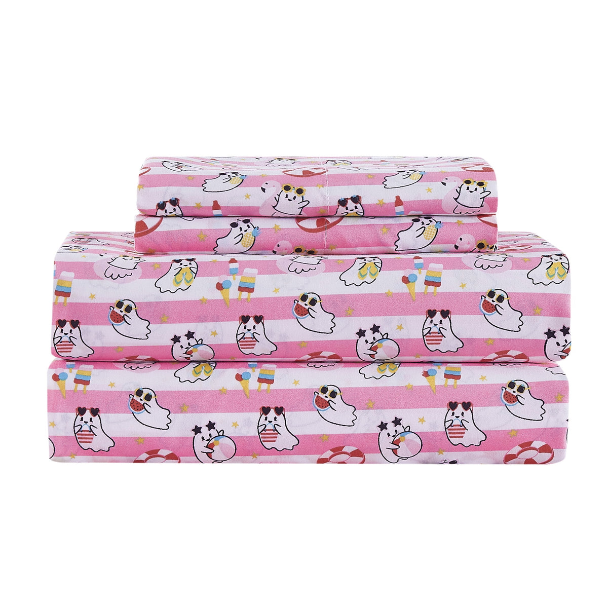 Summerween Crafted by Catherine Full 4-Piece Sheet Set, Black & White Nautical Ghosts
