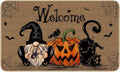 NIETEIN Halloween Door Mat Pumpkin Cat Gnomes Non-Slip Washable 31.5x19.7 Inch (Black Cat Pumpkin Dwarf)