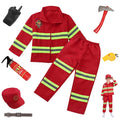 NimJoy Fireman Halloween Costume Dress-up Set Pretend Role Play Firefighter Realistic Outfit Kit Preshool Toy for Boys 3-6 Years Toddler Birthday Christmas Present, 8Pcs Red