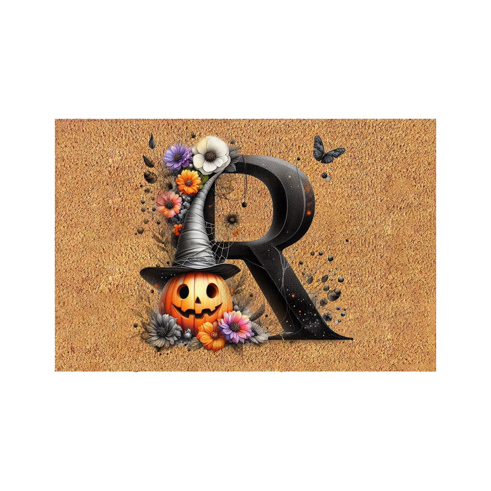 EWSFHUI Halloween Door Mat 24"x16" Monogram Pumpkin Face Welcome Mat for Indoor Outdoor Entrance Halloween Decorative Initial Letter Doormat Floor Mat Halloween Decorations