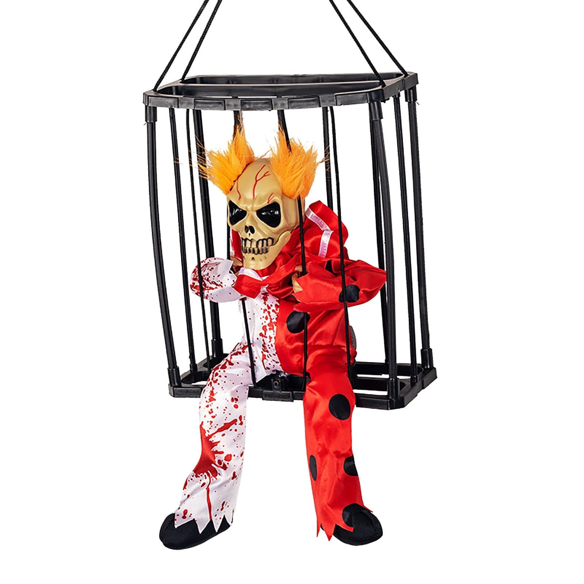 EWSFHUI Halloween Screaming Animated Hanging Decorations with Motion Sensor Activated & Light Up Eyes Spooky Scary Cage Ghost Clown Prisoner for Haunted House Decor Halloween Decors Prop