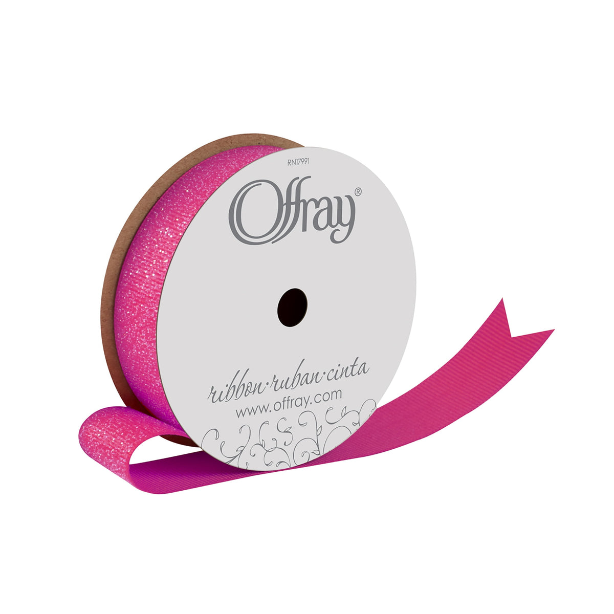 (2 pack) Offray Ribbon, Shocking Pink 7/8 inch Grosgrain Glitter Polyester Ribbon for Sewing, Crafts, and Gifting, 9 feet, 1 Each
