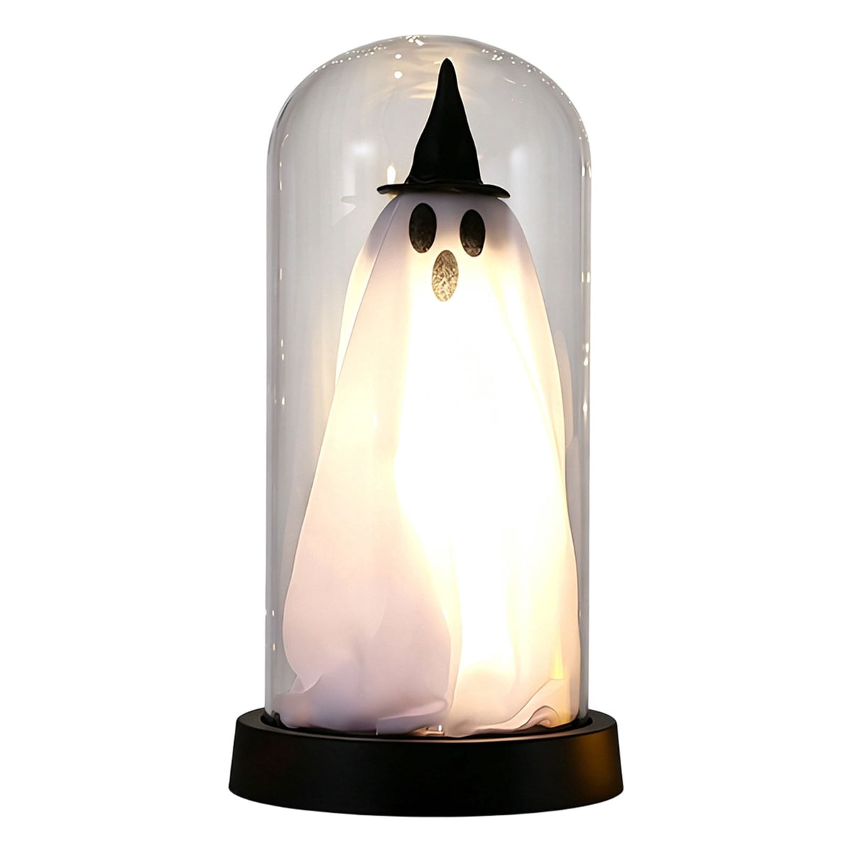 Darzheoy Halloween Decoration Ghost Cloche Lamp, with 3 Mini Figurines, Halloween Ghost Spooky, White Warm Glow, 1 Count