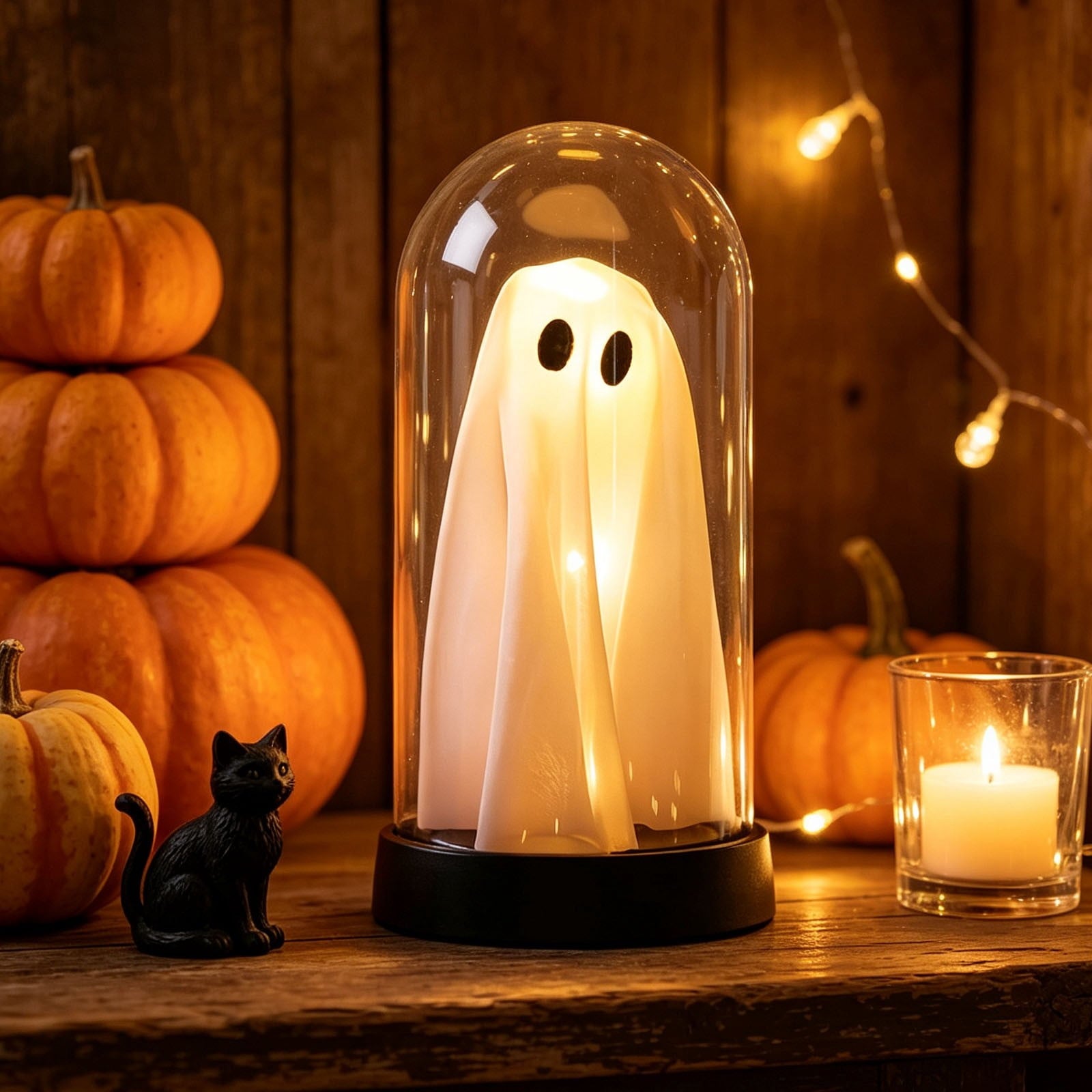 Darzheoy Halloween Decoration Ghost Cloche Lamp, with 3 Mini Figurines, Halloween Ghost Spooky, White Warm Glow, 1 Count
