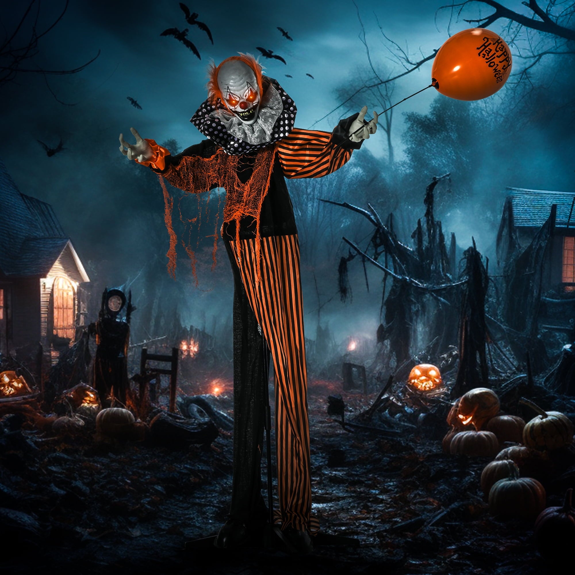 Outsunny 74" Life Size Outdoor Halloween Decorations Skeleton Witch, Animated Prop Animatronic Decor with Sound and Motion Activated, Light Up Eyes and Chest, Howling and Chain Sound