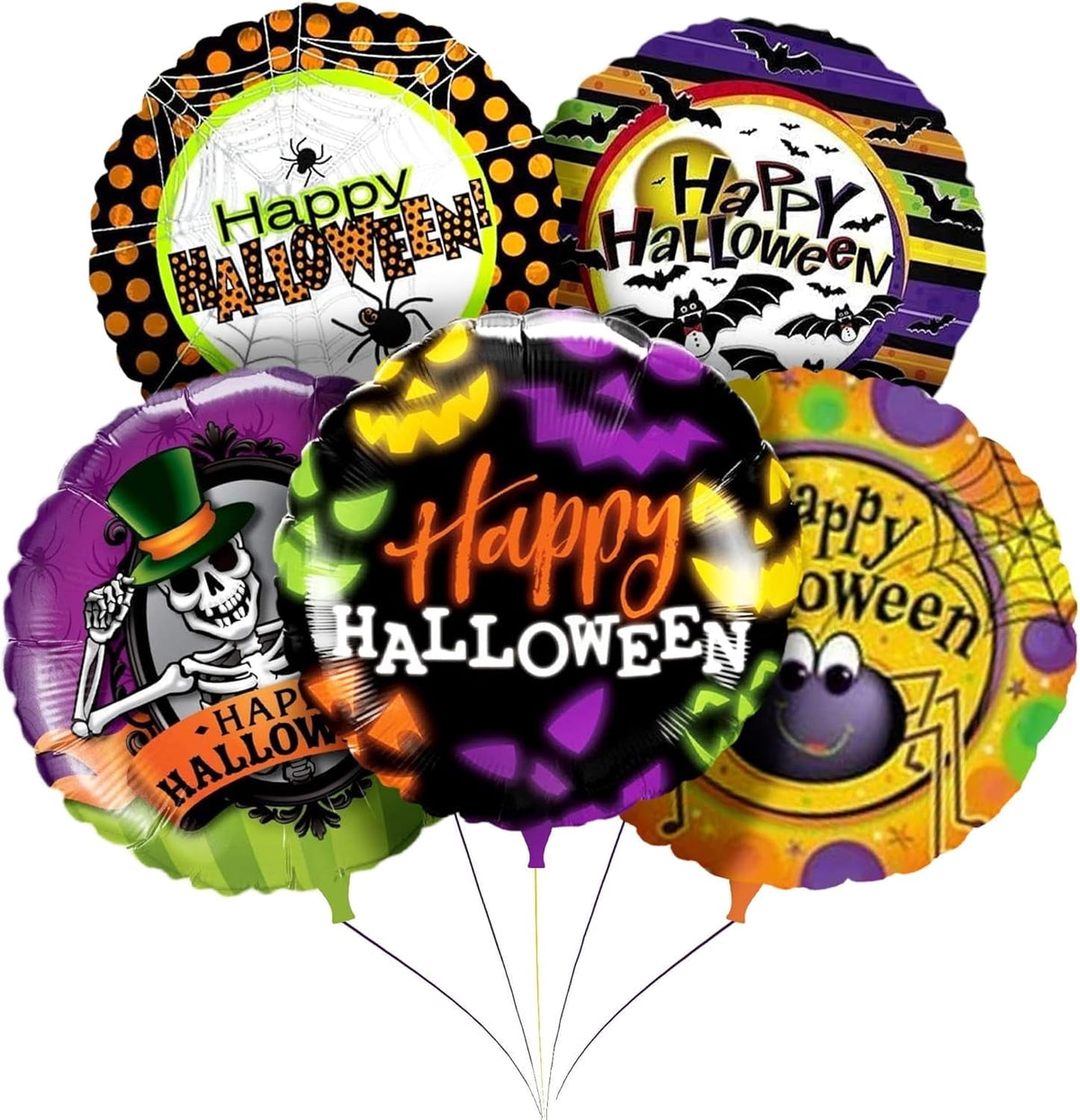 PMU Halloween Party Decoration "Happy Halloween" Jack Faces Aglow 18 Inch Mylar-Foil Balloon (1pkg) Pkg/1