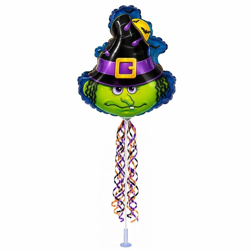 PMU Halloween Pre-Inflated Balloons "Whimsical Pumpkin" 9 Inch Air-Filled Pre-inflated with a Cup and a Stick (1/Pkg) Pkg/1
