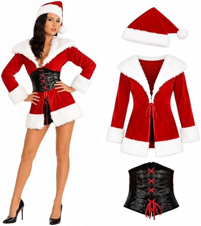 PMU French Maid Halloween Costume Black White Dress with Headpiece, Plus Size Up to 22