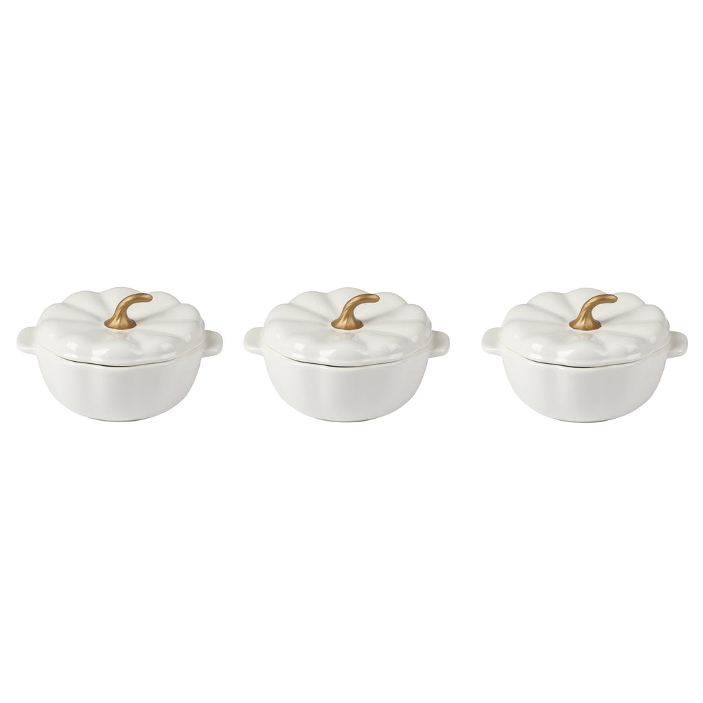 The Pioneer Woman 0.5 Qt Pumpkin Stoneware Mini Cocottes Set with Side Handles, Linen Finish, Set of 3