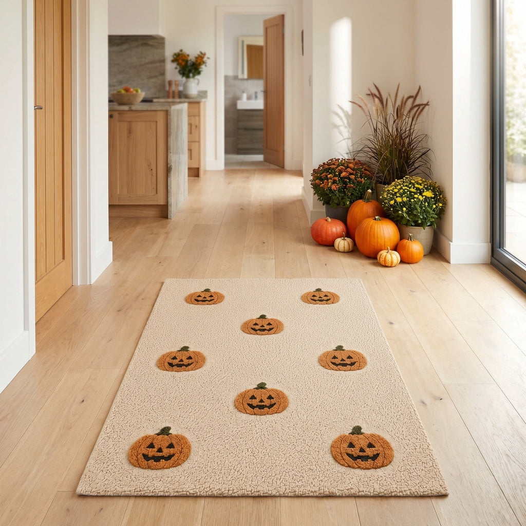 PYURTEP Halloween Door Mat Pumpkin Bat Pattern Entryway Doormats Non-Slip Indoor Outdoor Welcome Mat for Halloween Decor