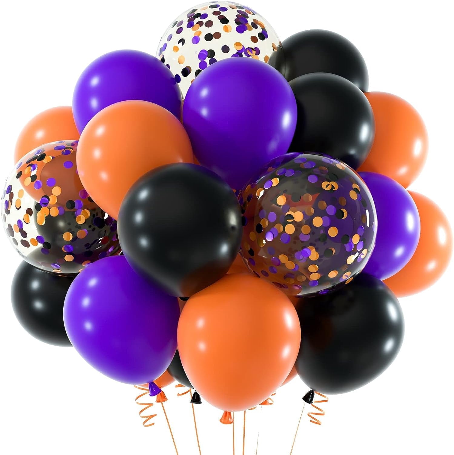 Pack of 35 Black Orange Purple Balloons – 9 Inch Latex & Confetti Balloon Set, Metallic Balloons for Birthday, Halloween, Haunted Theme, Party Decorations