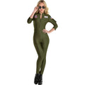 Party City Top Gun: Maverick Flight Costume for Women, Halloween, Olive Green, Medium (6-8), Catsuit with Zipper