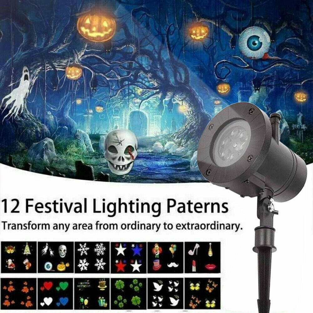 Party and Festival LED Projector Lights, Halloween Snowflake Projector with 12 Themes, Waterproof RGB Holiday Decorations Projector for Christmas Xmas Halloween Birthday Party