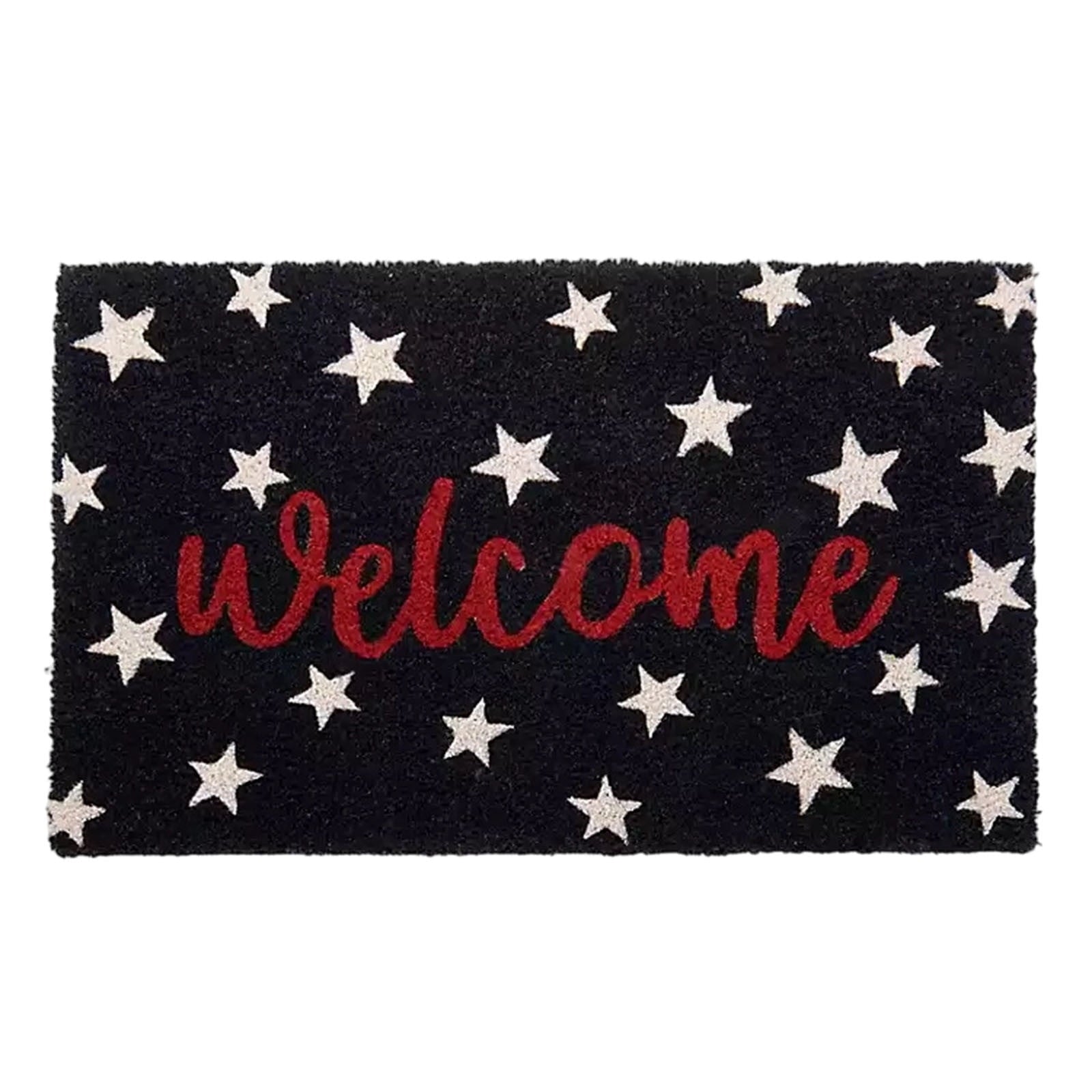 Patriotic Door Mat 4th of July Bow Flag Floor Doormats Independence Day Star Welcome Non Slip Mats for Front Porch Decor 16*24in Black