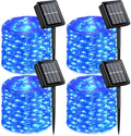 Purple Solar Fairy Lights Outdoor Waterproof, 4 Packs Each 33ft 100 LED Solar String Lights, 8 Modes Silver Wire Solar Twinkle Lights for Halloween Christmas Patio Garden
