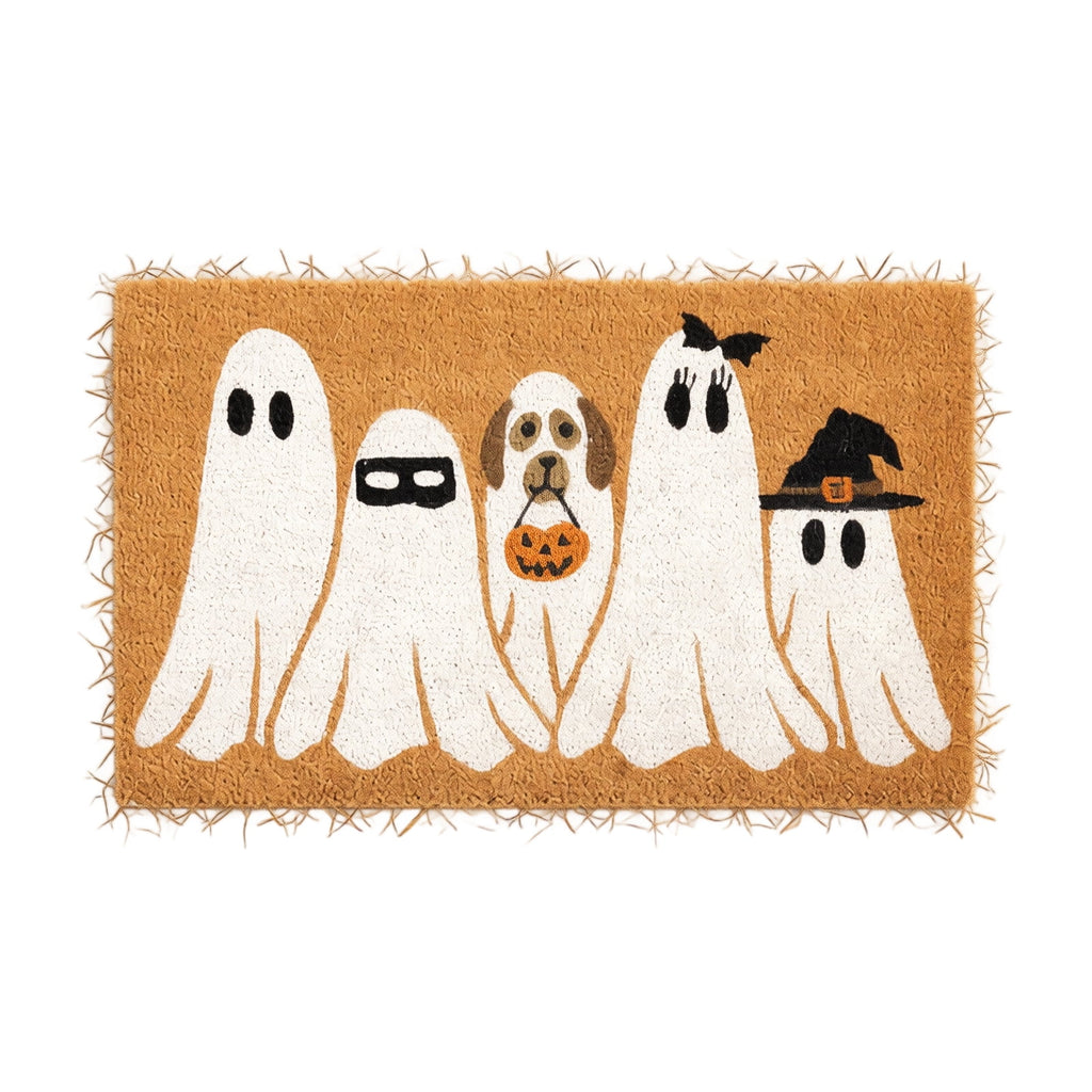 QLUEWX Halloween Doormat 35.4×23.6 Inch, Cute Ghost Dog Printed Coir Front Door Mat, Washable Anti Slip Coconut Fiber Entry Rug for Outdoor Porch Farmhouse Fall Halloween Home Christmas Decor