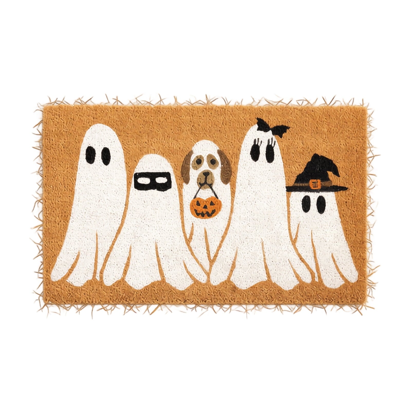 QLUEWX Halloween Doormat 35.4×23.6 Inch, Cute Ghost Dog Printed Coir Front Door Mat, Washable Anti Slip Coconut Fiber Entry Rug for Outdoor Porch Farmhouse Fall Halloween Home Christmas Decor