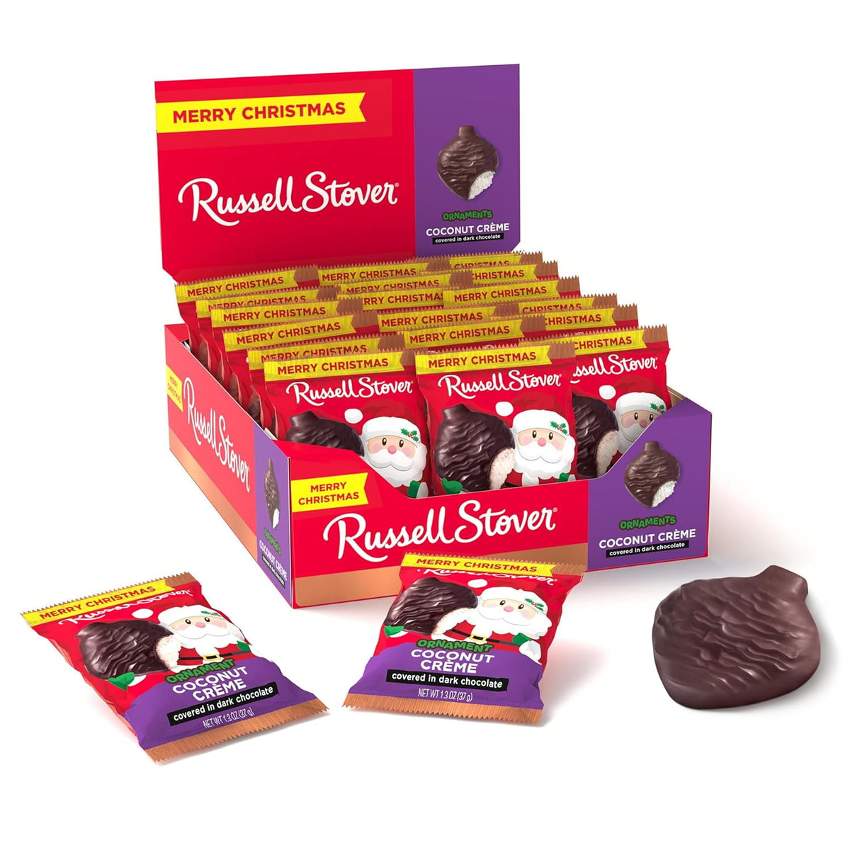 RUSSELL STOVER Christmas Dark Chocolate Marshmallow Ornament, 1.3 oz.
