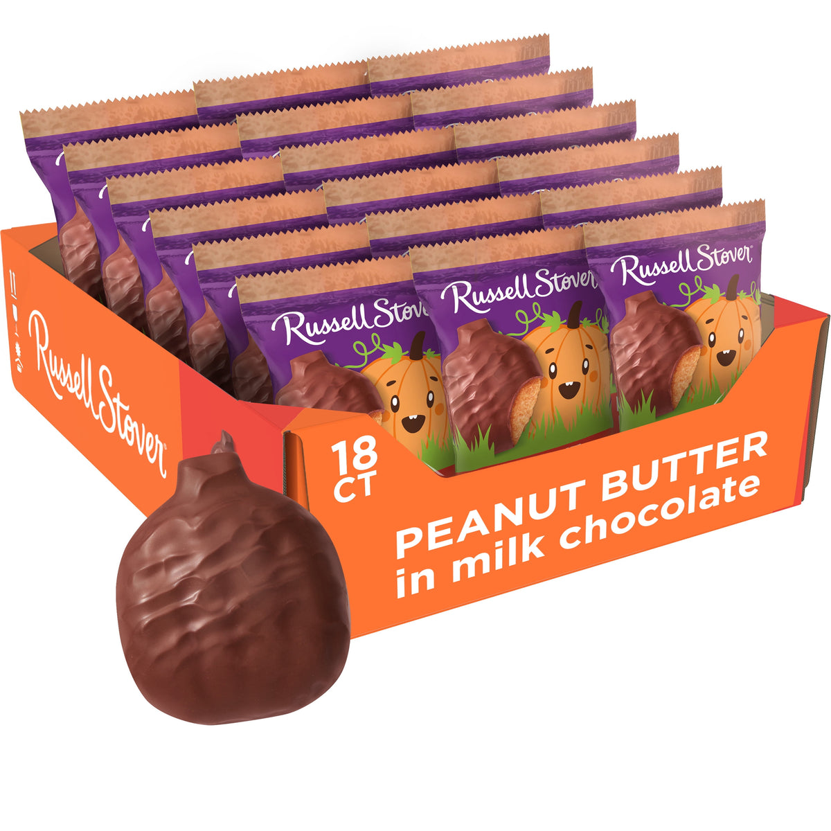 RUSSELL STOVER Halloween Dark Chocolate Coconut Crème Pumpkin, 1.3 oz. (Pack of 18)