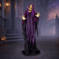 Romswi Halloween Decorations 5ft Standing Witch Animated with Light Up Eyes and Sound-Activated for Spooky Yard Garden Decor