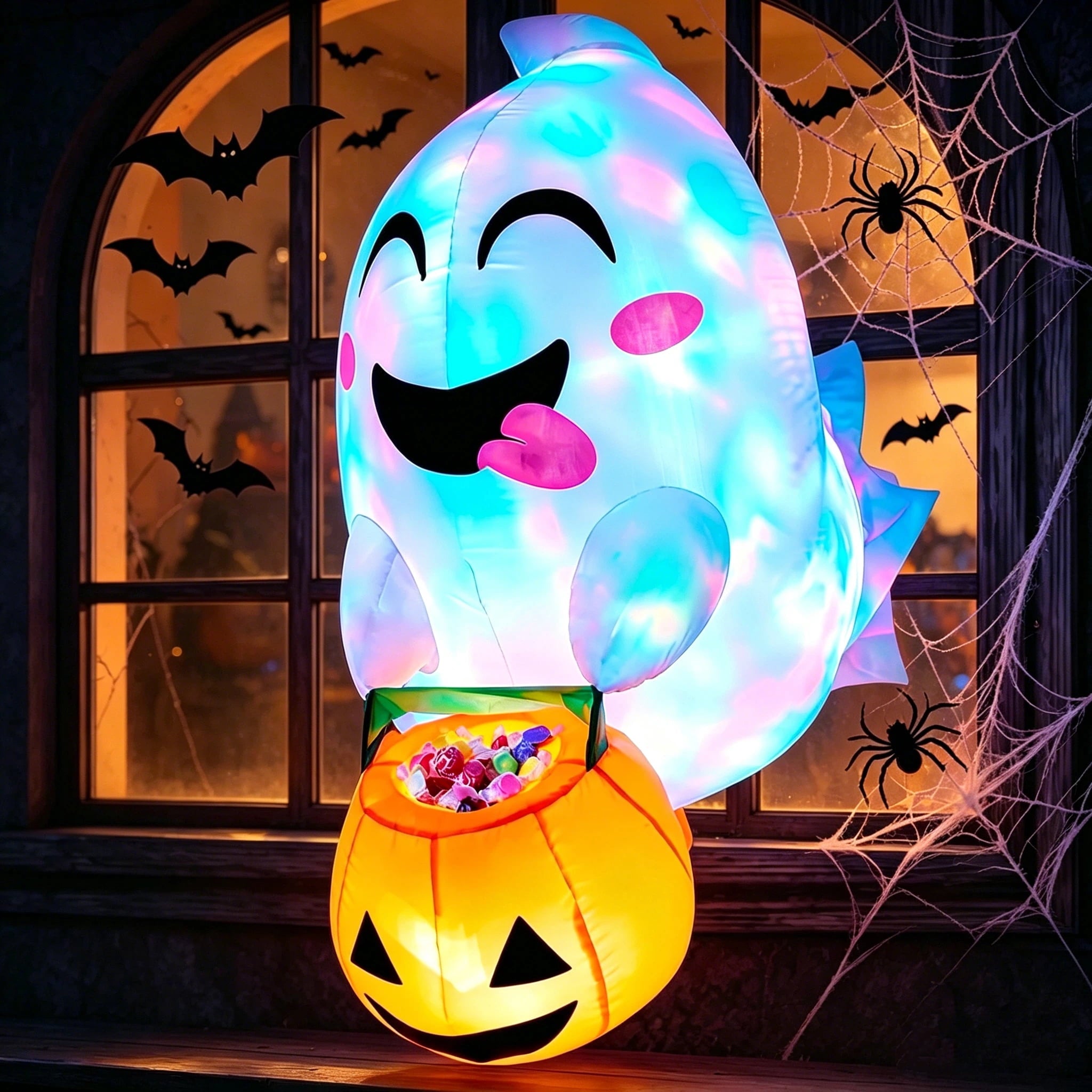 Joyfy 4.5 FT Halloween Inflatable Decorations Outdoor Scary Flying Ghost Broke Out from Window with Built-in LED Blow Up Inflatable for Window Decoration Yard Garden Lawn Decor