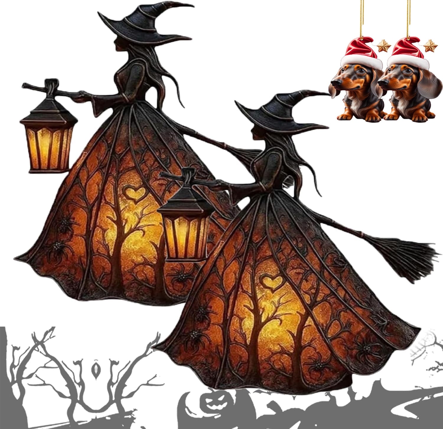 Halloween Witch Lamp,Stained Gothic Witch Hat Led Lamp for Stained Glass Inspired, Spooky Decorative Standing Night Light,Unique Halloween Party Lighting Decorations Door for Indoor