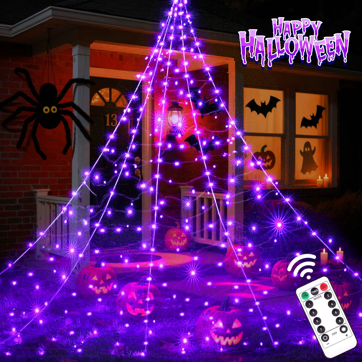 Scidweet Halloween Decorations Outdoor, 500 LED Halloween Giant Spider Web Lights for Garden Yard Porch Home Decor, Purple Orange