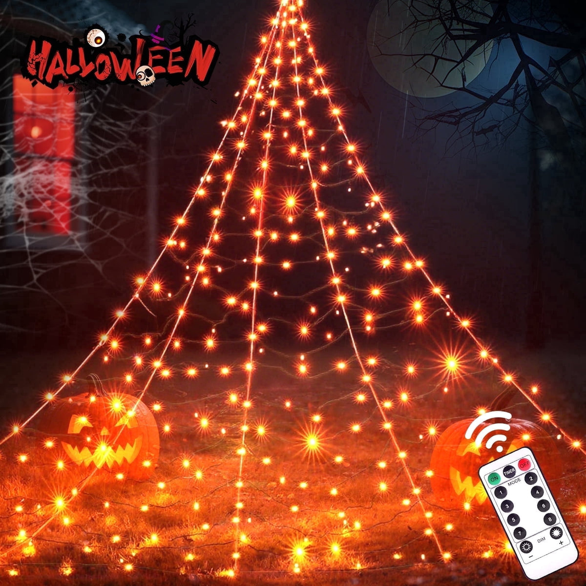 Scidweet Halloween Decorations Outdoor, 500 LED Halloween Giant Spider Web Lights for Garden Yard Porch Home Decor, Purple Orange