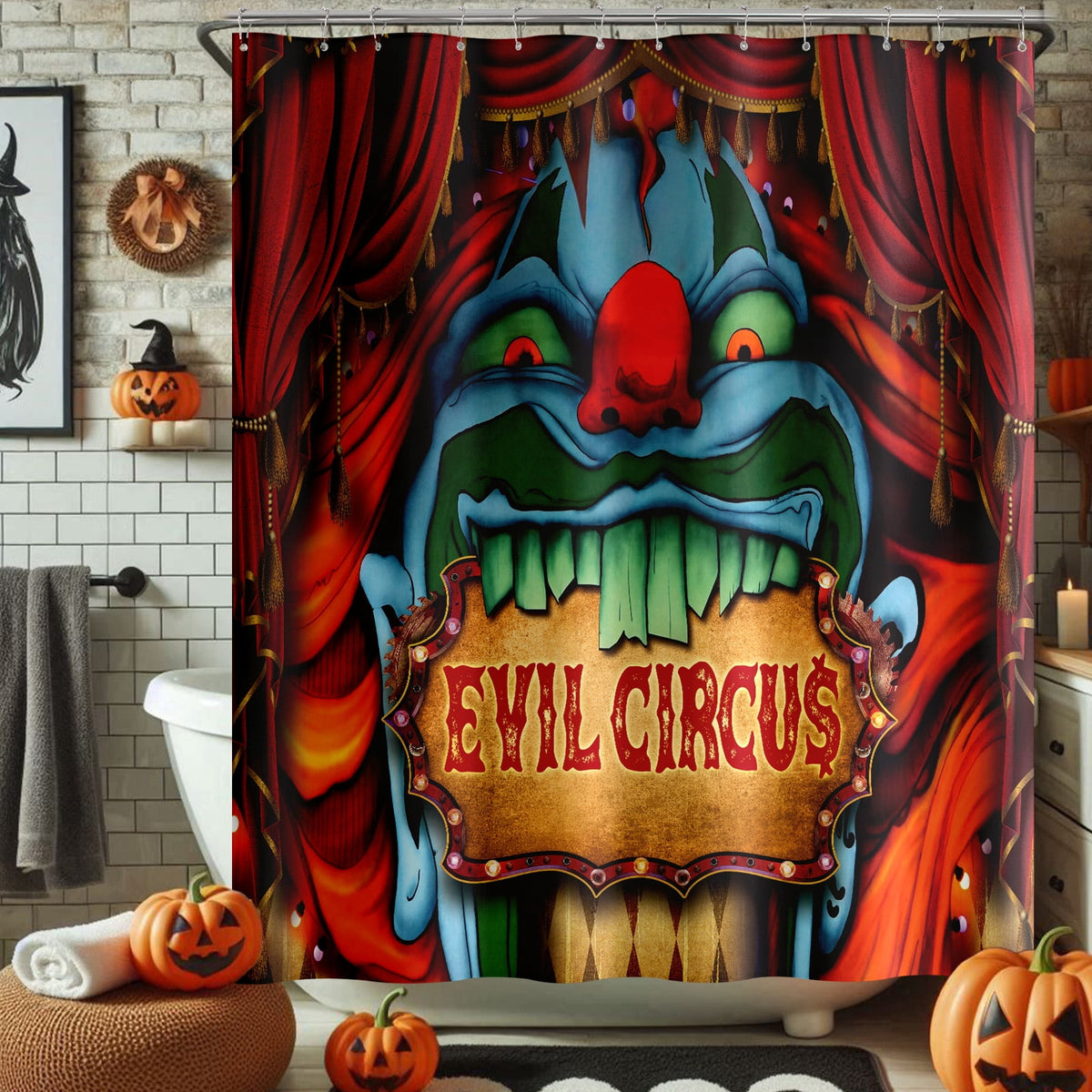 Seasonwood Halloween Shower Curtain,Spooky Halloween Black Cat Shower Curtain,Waterproof Halloween Bathroom Decor with 12 hooks,72"x72"