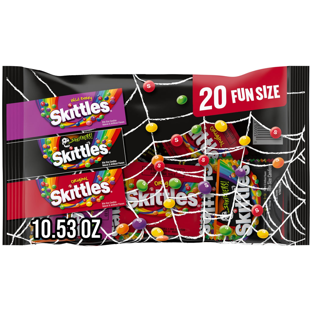 Skittles Original, Wild Berry & Shriekers Fun Size Chewy Halloween Candy, 20 Count Bulk Bag