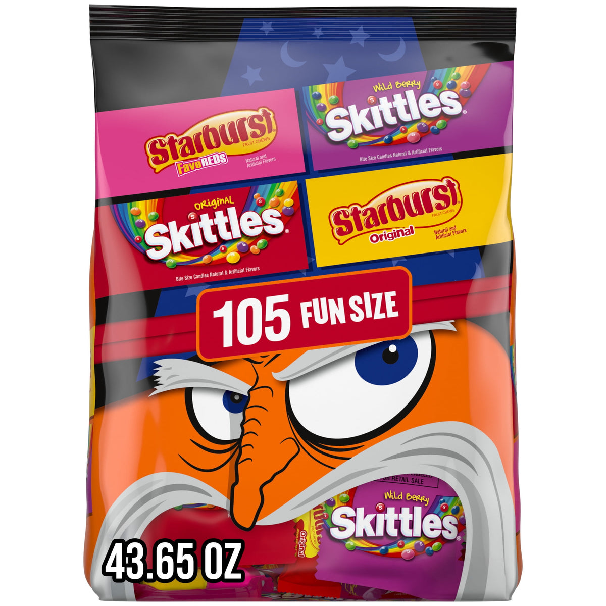 Skittles & Starburst Fun Size Chewy Halloween Candy Variety Pack - 105 Ct Bulk Bag