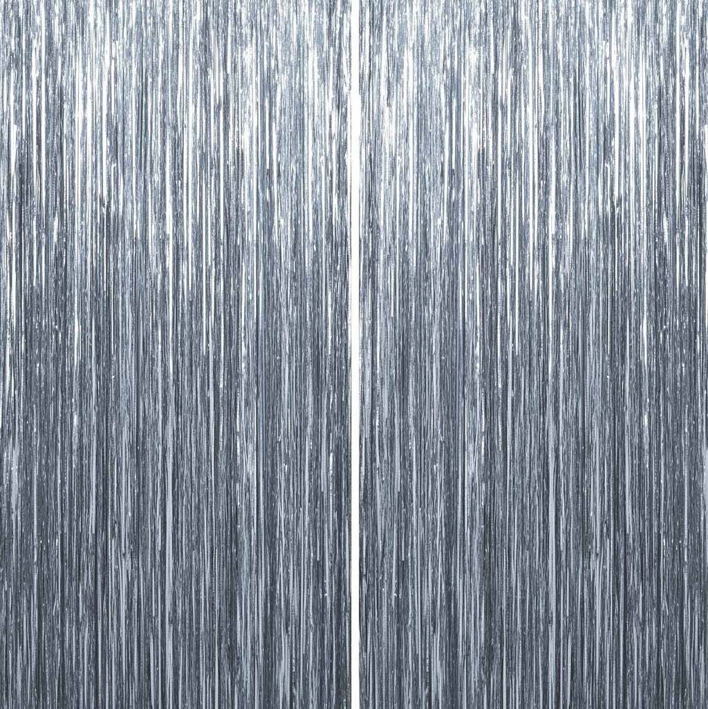 Sm:)e 2-Pack Light Bright Silver Foil Fringe Curtains for Events - Birthday, Wedding, Graduation, Christmas, Baby Shower, various festivals Decor Photo Booth Fun!