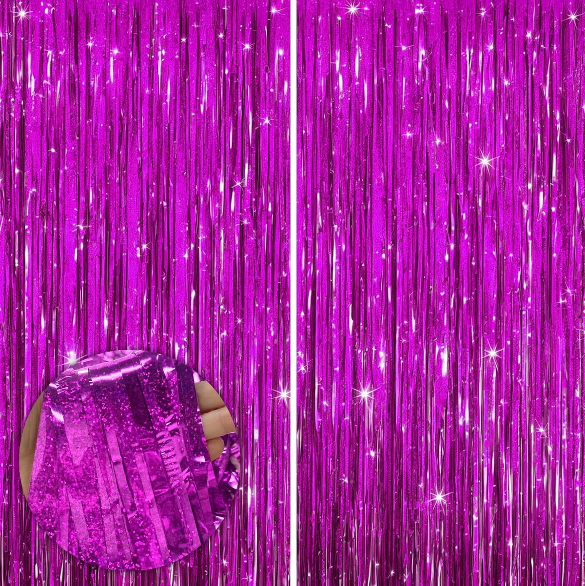 Sm:)e 2-Pack Light Bright Silver Foil Fringe Curtains for Events - Birthday, Wedding, Graduation, Christmas, Baby Shower, various festivals Decor Photo Booth Fun!