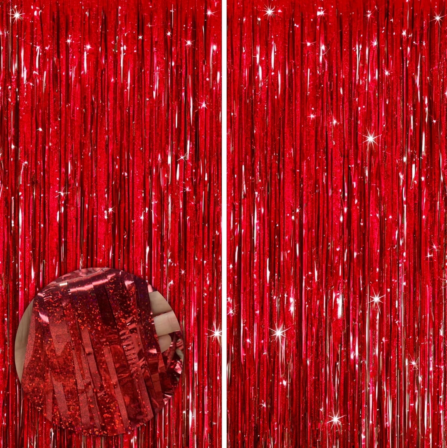 Sm:)e 2-Pack Light Bright Silver Foil Fringe Curtains for Events - Birthday, Wedding, Graduation, Christmas, Baby Shower, various festivals Decor Photo Booth Fun!