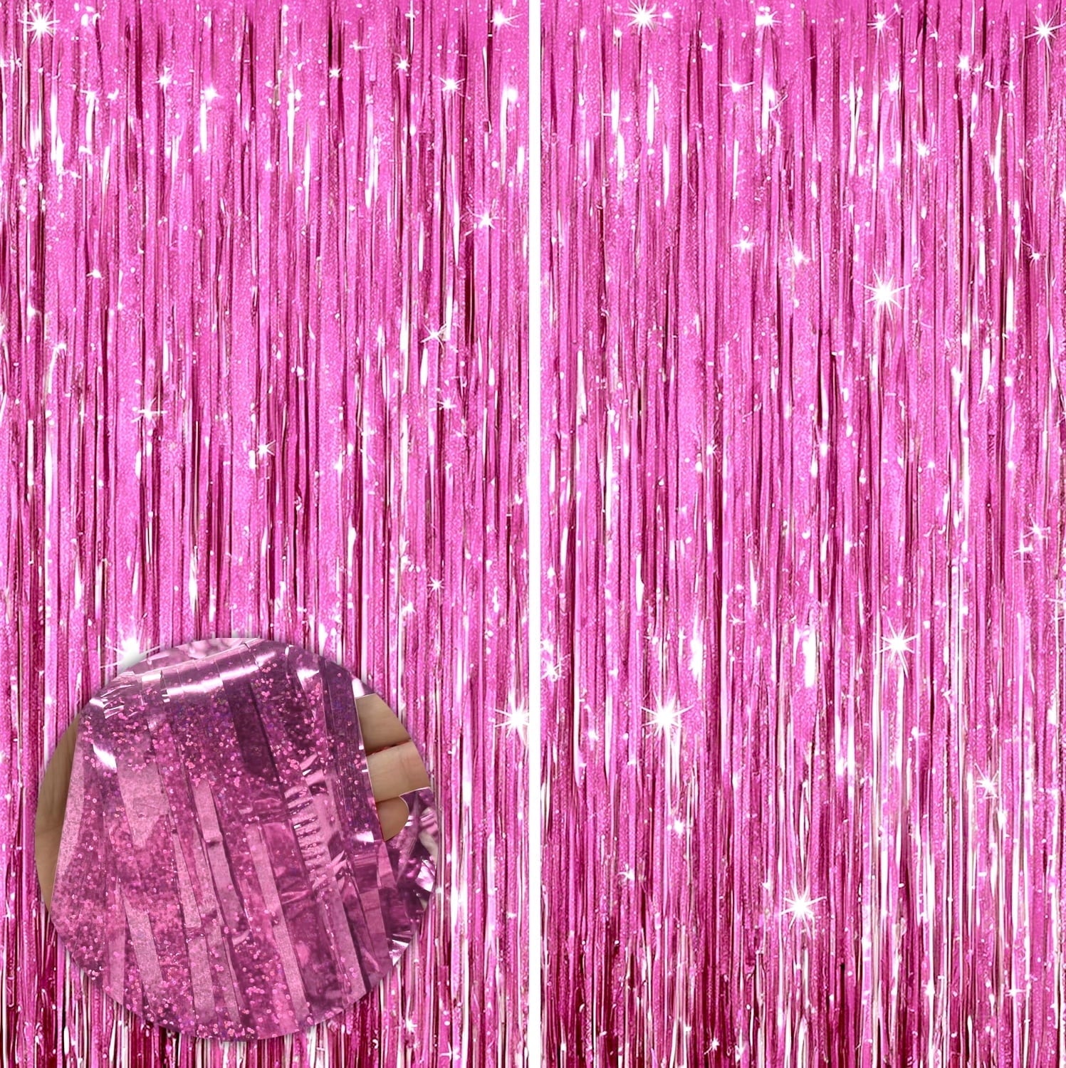 Sm:)e 2-Pack Light Bright Silver Foil Fringe Curtains for Events - Birthday, Wedding, Graduation, Christmas, Baby Shower, various festivals Decor Photo Booth Fun!