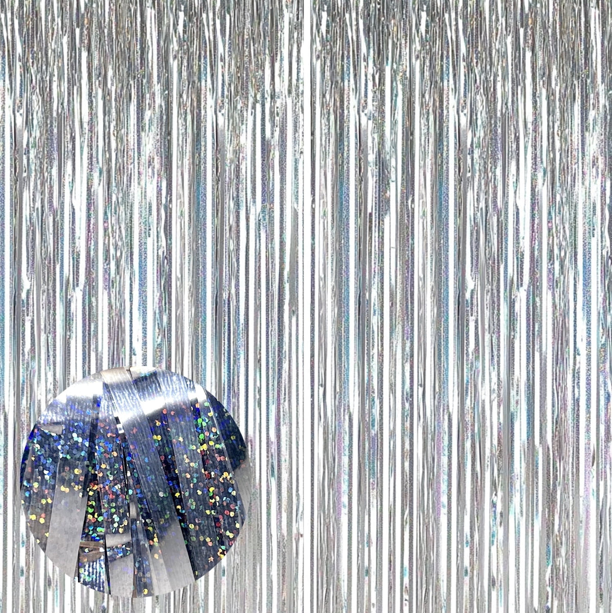 Sm:)e 2-Pack Light Bright Silver Foil Fringe Curtains for Events - Birthday, Wedding, Graduation, Christmas, Baby Shower, various festivals Decor Photo Booth Fun!