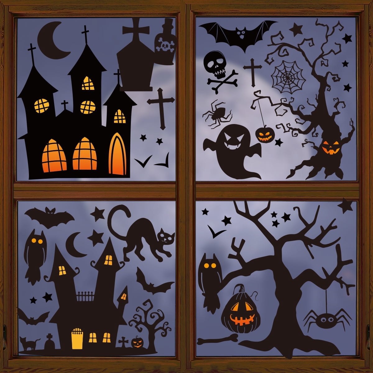 Smile 100 PCS Halloween Window Cling Sticker, Goost Trick or Treat Pumpkin Truck Gnome for Home Party Supplies Shop Window Glass Display Decoration