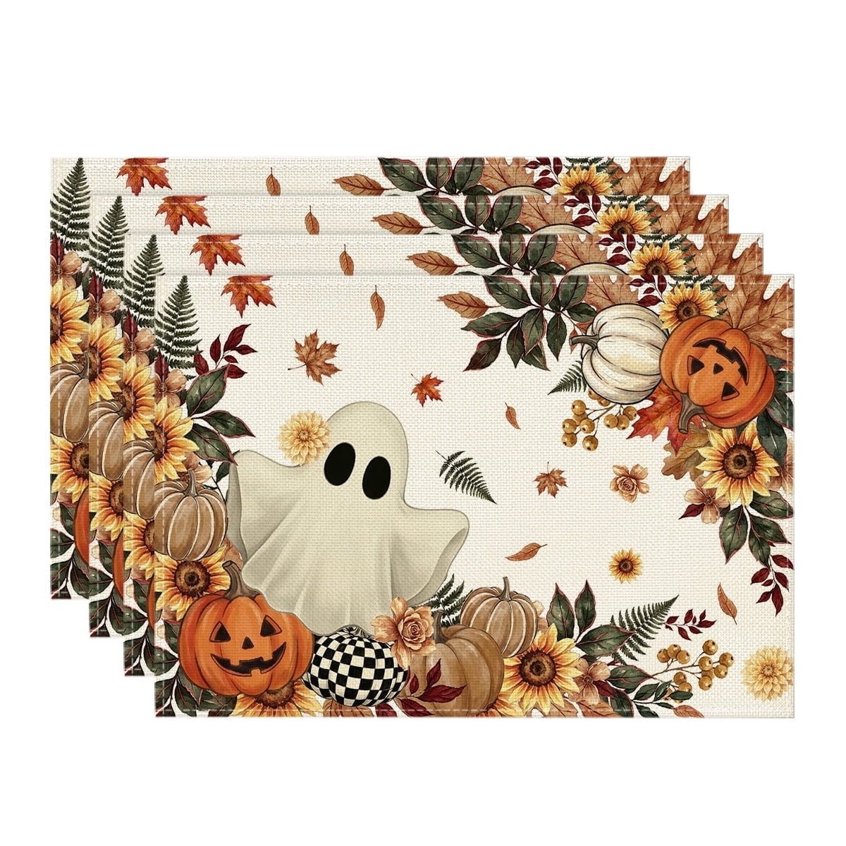 Smile Jack-O'-Lantern Spider Web Halloween Table Placemats Set of 4 Round 15 Inch Black